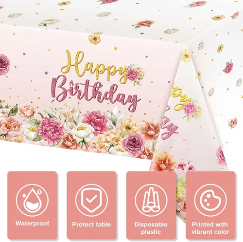 Miniatura 3 de Oudain Mantel de plástico para fiesta de cumpleaños, 3 piezas, color rosa, desechable, rectangular, rosa, para decoración de fiesta de cumpleaños