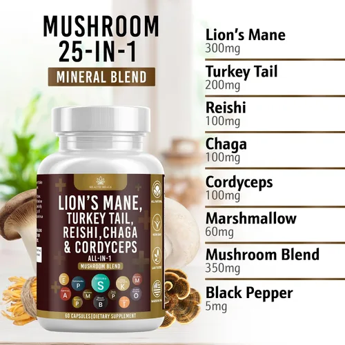 Miniatura 3 de Suplemento de hongos con cola de pavo 2000 mg Reishi 1000 mg Cordyceps Chaga 1000 mg con raíz de malvavisco - 180