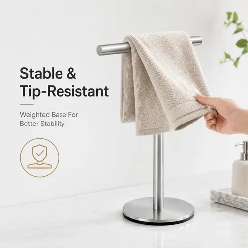 Miniatura 3 de Soporte de toalla de mano para baño, soporte de toalla de 13 pulgadas en forma de T, barra de toalla de pie, acabado de acero inoxidable SUS304 Plata