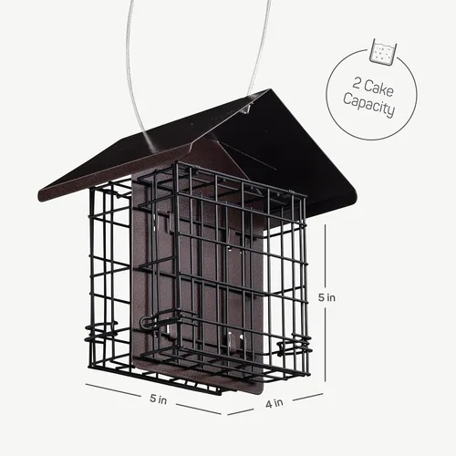 Miniatura 7 de Comedero para pájaros de sebo para exteriores [doble capacidad] Comedero para pájaros silvestres con techo de metal colgante, comedero de sebo