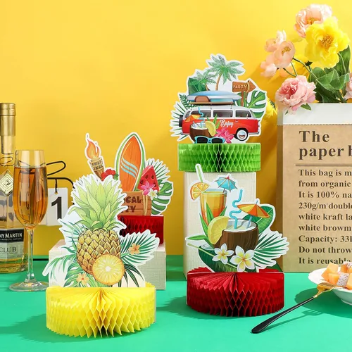 Miniatura 4 de Waydress 9 piezas de decoración hawaiana Luau para fiestas, centros de mesa de panal tropical Aloha para mesas, tema de Margaritaville, suministros