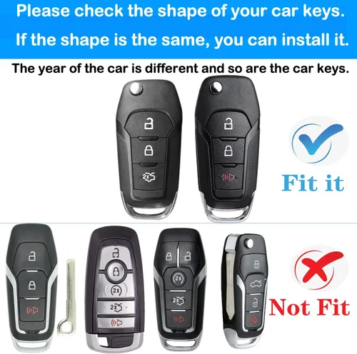 Miniatura 2 de Kirsnda para Ford Funda para llavero, estuche de textura, con llavero, carcasa/piel para llave, 3 botones, apto para Fusion Ranger Focus, etc.