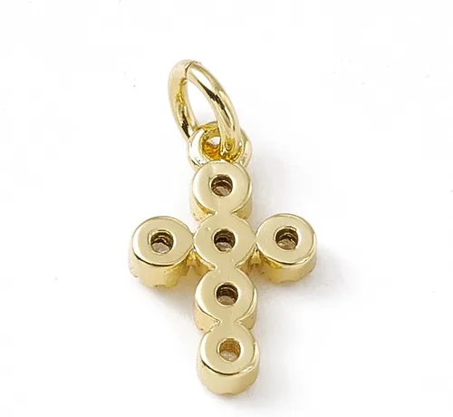 Miniatura 9 de KitBeads 10 dijes de cruz de circonita cúbica chapados en oro de 18 quilates con cruz religiosa para hacer joyas, pulseras, collares, aretes a granel