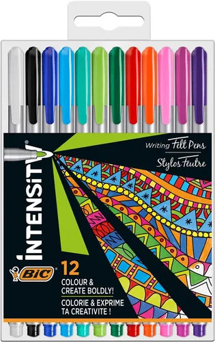 Bic Intensity - Bolígrafos de punta media, punta media, caja de 12 rotuladores de punta media Surtidos