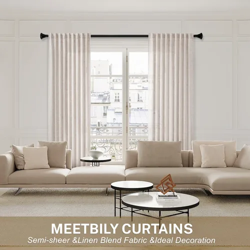 Miniatura 5 de Cortinas de lino 92 pulgadas de largo, juego de 2 paneles con bolsillo para barra, lengüeta trasera, cortinas transparentes para ventanas