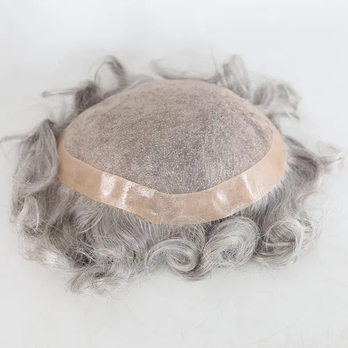 Miniatura 6 de Cabello humano tipo tupé para hombre, 8 x 10 pulgadas, #5 mezclado 80% gris, postizo para hombres de repuesto fino mono #5 Mezcla 80% Gris