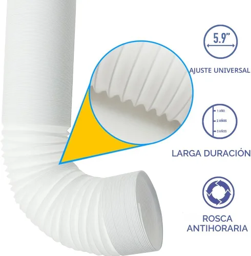 Miniatura 2 de Manguera de aire acondicionado portátil, manguera de ventilación de escape portátil con diámetro de 5.9 pulgadas, rosca en sentido antihorario, 90