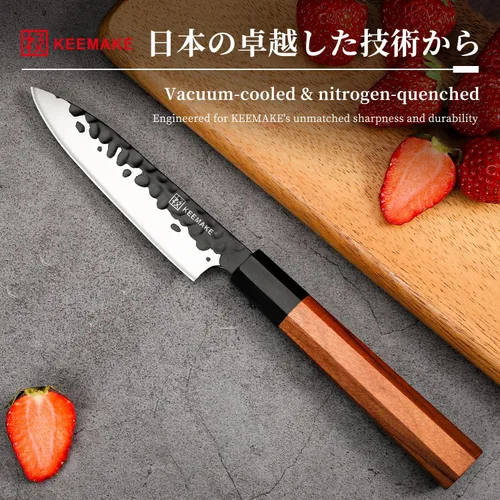 Miniatura 4 de KEEMAKE Cuchillo de pelar japonés de 4.5 pulgadas, cuchillo pequeño de cocina japonés, acero inoxidable 440C japonés, cuchillo de fruta afilado
