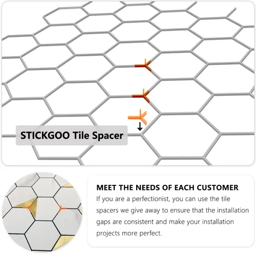 Miniatura 5 de STICKGOO Salpicaduras para pegar y pelar para la cocina, azulejos autoadhesivos hexagonales de mosaico (10 hojas, mármol blanco con metal dorado)