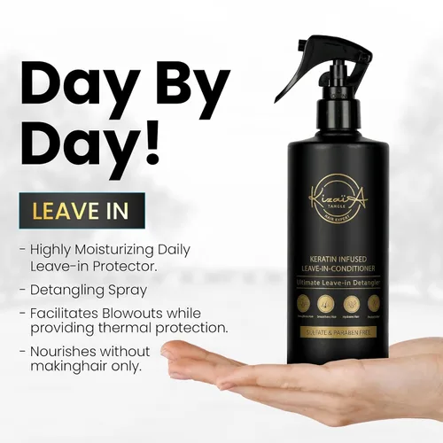 Miniatura 2 de KizaiaCare Hidratante y desenredante sin enjuague. Uso diario para cabello seco, enredado, encrespado. Añade brillo y protección contra el calor