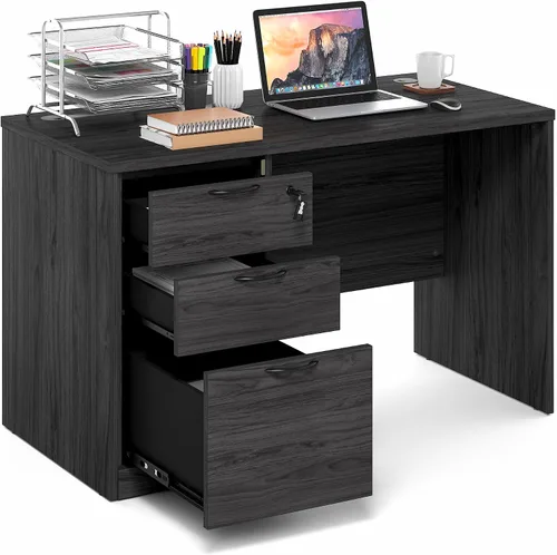 Miniatura 3 de Furinno Roger - Escritorio ejecutivo de 47 pulgadas con archivador, escritorio de oficina en casa con archivador de pedestal fijo de 3 cajones, ojal