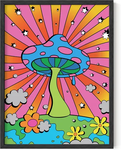 HAUS AND HUES Póster de hongos trippy – Indie for Room Aesthetic Trippy Hippie Y2K, arte de hongos, imágenes indie, decoración de pared (marco