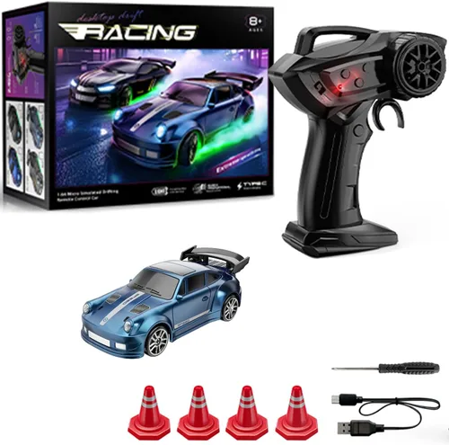 Miniatura 9 de Mini coche de deriva RC a escala 1:64 con giroscopio proporcional completo RTR 2.4Ghz control remoto con luces RGB (04-negro)