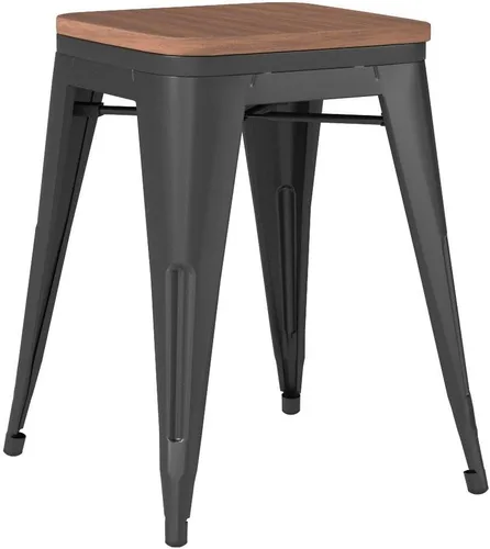 Miniatura 5 de Changjie Furniture Juego de 4 sillas de comedor de metal de 18 pulgadas, taburetes cortos apilables, sillas de aula (18 pulgadas, negro mate)