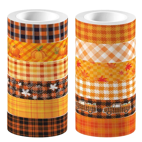 Juego de cinta Washi de arce de calabaza de 16.4 pies, 12 rollos de hojas de otoño con tema de Acción de Gracias, decoración para álbumes de