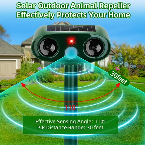 Miniatura 2 de Repelente solar ultrasónico de animales para exteriores, paquete de 4 dispositivos repelentes de ciervos impermeables y disuasorio de gatos