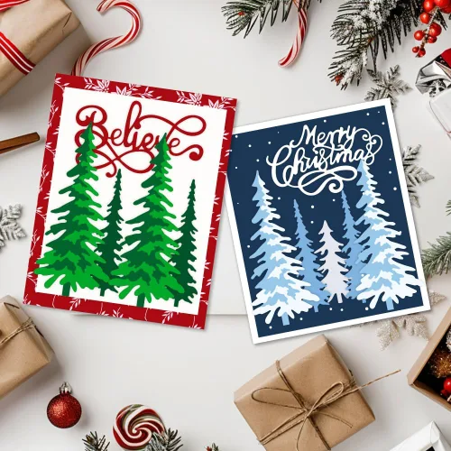Miniatura 7 de ORIGACH 6 piezas de árbol de pino de Navidad y palabras de Feliz Navidad, troqueladas de metal para hacer tarjetas, manualidades, álbumes