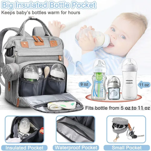 Miniatura 2 de SHITIESHOU Bolsa de pañales para mamá y papá, con cambiador, 19 bolsillos, grande, impermeable, bolsa de pañales para bebé, niña, niño, con bolsillo