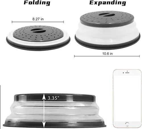 Miniatura 3 de Cubierta para placa de microondas de 10.5 pulgadas, redonda, ventilada, plegable, a prueba de salpicaduras con mango de fácil agarre, apta