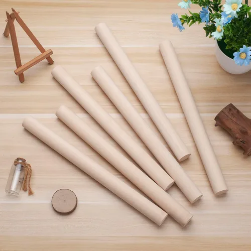 Miniatura 5 de Varillas de Clavija de Madera Tacos de Madera para Manualidades, 6 PCS 1 x 12 Palitos Redondos de Madera para Manualidades, Tacos Gruesos
