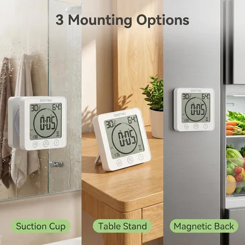 Miniatura 2 de Reloj de ducha digital, reloj temporizador de baño, resistente al agua para rociar agua, alarma de cuenta regresiva, temporizador de pantalla