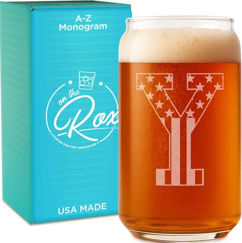 Miniatura 26 de Vaso en forma de lata de cerveza con monograma grabado - bandera de EE.UU.