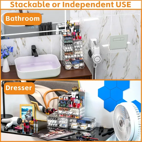 Miniatura 2 de Cq acrylic Organizadores de maquillaje transparentes para tocador, organizador de cuidado de la piel con 5 cajones para cómoda, accesorios