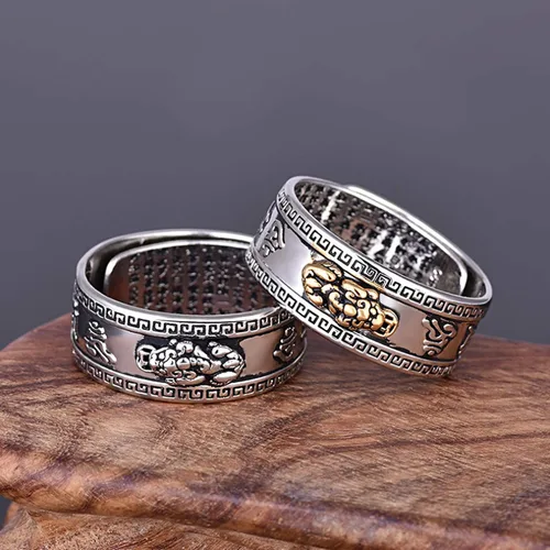 Miniatura 4 de Anillo ajustable de plata 990 Feng Shui PiXiu Mani Mantra Protección Wealth Ring