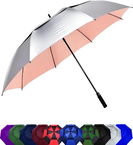 Miniatura 20 de Paraguas de golf extragrande de 62, 68 y 72 pulgadas, con doble dosel ventilado, resistente al viento, impermeable, de apertura automática