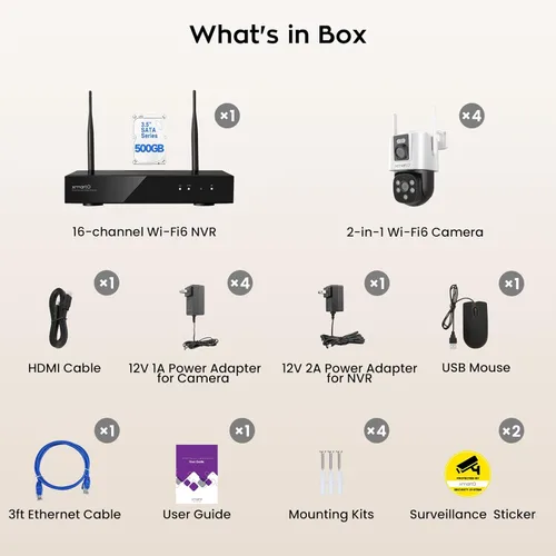 Miniatura 9 de xmartO Kit de cámara inalámbrica de 4 lentes duales, sistema de seguridad de largo alcance de malla WiFi6 de 8 vistas, NVR de doble banda 4K de 16