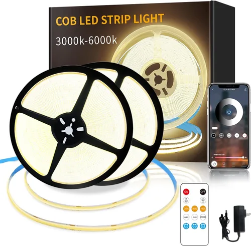 Miniatura 8 de Tiras de Luces LED COB 32.8 pies, 6000K DC 24V Regulables Blancas Flexibles Luces de Cuerda LED para Dormitorio, con Control Remoto y de Aplicación