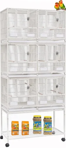 Miniatura 13 de Jaula Doble Apilable con Centro Dividido, Puertas de Caja de Anidación Lateral para Criador de Aves de Vuelo, Jaula Doble Rodante para Aviarios