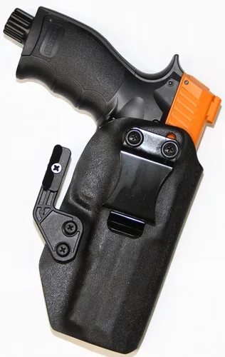 Miniatura 4 de REVKEL Custom IWB/AIWB Kydex Holster CCW para pistola de bolas de pimienta UMAREX T4E PDP50 con garra Modwing. Hecho a mano en Texas, EE. UU.