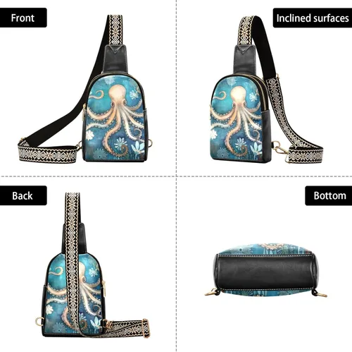 Miniatura 3 de Sling Backpack Octopus Vintage Sling Bag for Women Crossbody Shoulder Bag Leather Fanny Pack Chest Bag for Travel Hiking 202A1782