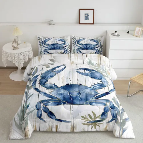 Miniatura 24 de Erosebridal Juego de edredón de tiburón, tamaño individual, juego de ropa de cama de vida oceánica para niños y niñas, color verde azulado