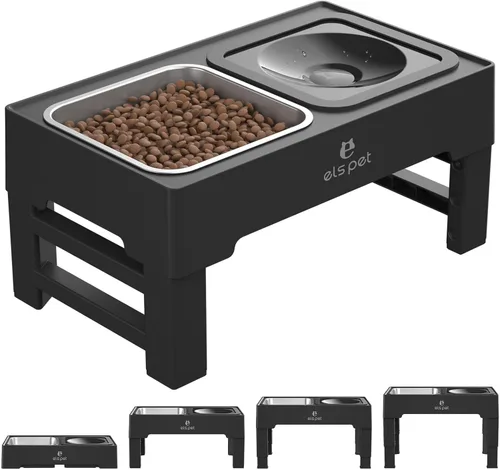 Cuencos elevados para perros ELS PET, cuencos ajustables elevados para perros con cuenco de agua para perros sin derrames y comedero de acero
