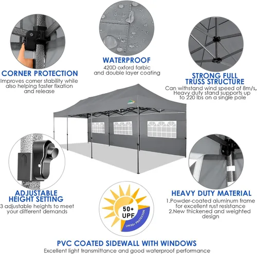 Miniatura 92 de COBIZI Tienda de campaña desplegable de 6.6 x 6.6 pies, toldo resistente, fácil de instalar, impermeable, para exteriores, fiestas, playa, jardín