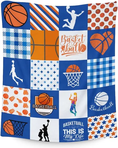 Miniatura 24 de Mantas de baloncesto – Manta suave y mullida para niños – Manta pequeña de 30 x 40 pulgadas para sala de estar y oficina – Manta deportiva negra