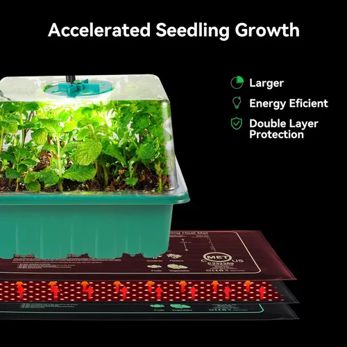 Miniatura 5 de Bandejas de inicio de semillas con luces de cultivo y tapete térmico, kit de inicio de semillas de 72 celdas con luces, 3 modos de iluminación