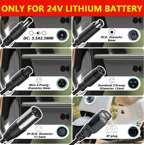 Miniatura 4 de QKIIP Cargador de batería de litio de 24 V, 29.4 V 2 A cargador rápido de repuesto para GoTrax, Razor, Ninebot Electric Scooter/Skateboard Smart LED