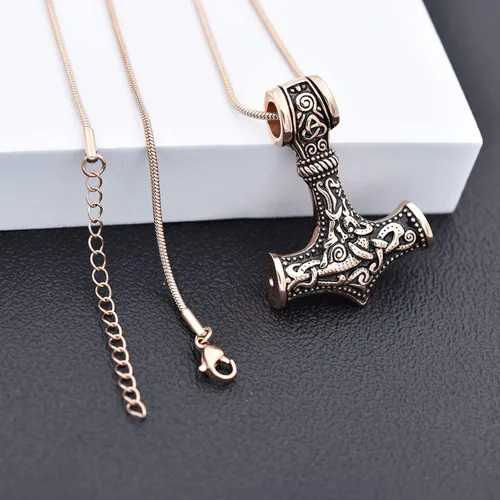 Miniatura 5 de Collar de urna de talismán de martillo de Thor vikingo nórdico para cenizas, acero inoxidable para hombre, joyería de cremación vintage, amuleto