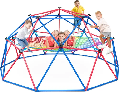 Hapfan Cúpula de escalada con red de carga de escalada, cúpula de 10 pies de gimnasio de la jungla con hamaca para niños, juego al aire libre,