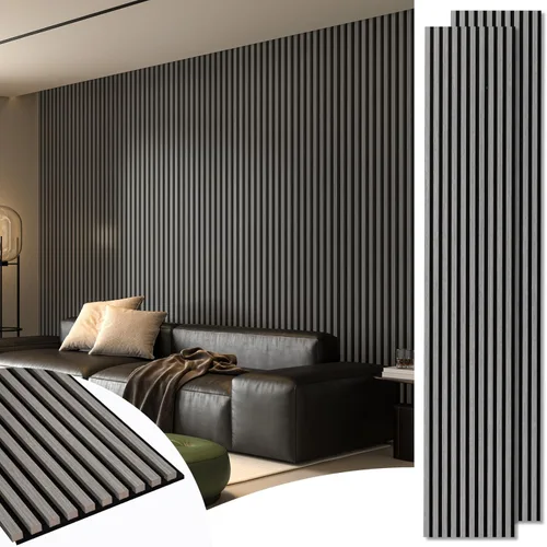 Art3d Paquete de 2 paneles acústicos de madera de 108 x 12 pulgadas para pared, paneles de listones de madera insonorizados para pared y techo,
