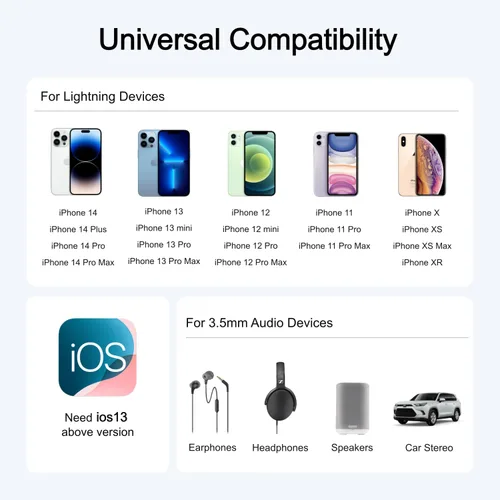 Miniatura 6 de Adaptador de Lightning a 3.5mm para auriculares para iPhone - Paquete de 2 adaptadores de aux para iPhone de alta fidelidad, convertidor de conector