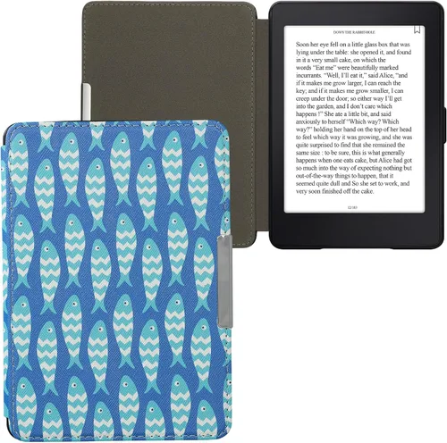 Miniatura 8 de kwmobile Funda compatible con Amazon Kindle PaperWhite - Funda para lector electrónico - Azul pez pequeño/azul claro/blanco