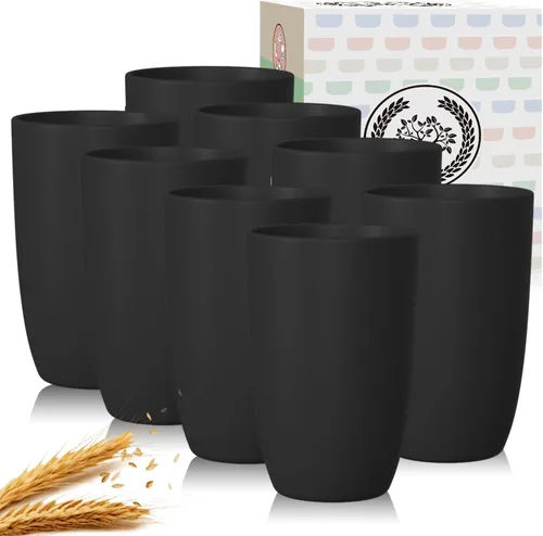 Miniatura 23 de Homienly Tazas de paja de trigo 8 piezas, tazas de plástico irrompibles, taza de beber reutilizable, apta para lavavajillas, vasos de agua con Beige