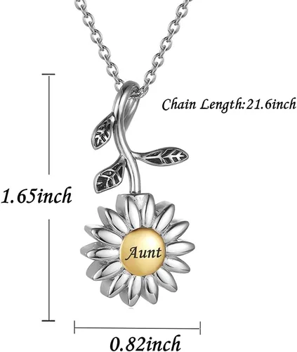Miniatura 48 de Joyería de cremación de girasol para cenizas para mujeres, recuerdo de acero inoxidable, colgante conmemorativo, collar de urna de cremación