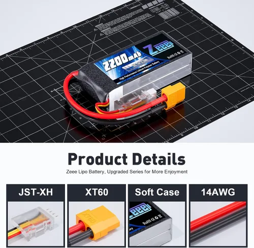 Miniatura 3 de Zeee 7.4V 50C 2200mAh 2S RC Lipo Batería con XT60 Plug 2 Pack Baterías con 1 unids Lipo Safe Bag Bolsa ignífuga a prueba de explosiones para carga