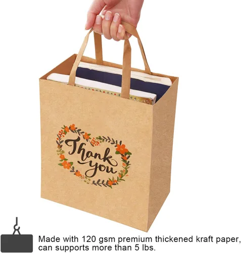 Miniatura 4 de 50 bolsas de regalo de agradecimiento a granel, 8 x 4.75 x10 pulgadas, bolsas pequeñas de regalo de papel de estraza con asas, bolsas para regalos