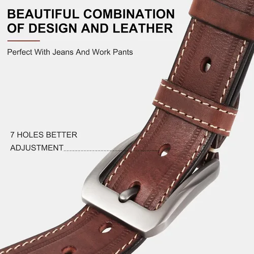 Miniatura 2 de Cinturón de cuero de grano completo para hombre, piel de vaca auténtica, 1.5 pulgadas de ancho, perfecto con jeans y pantalones de trabajo